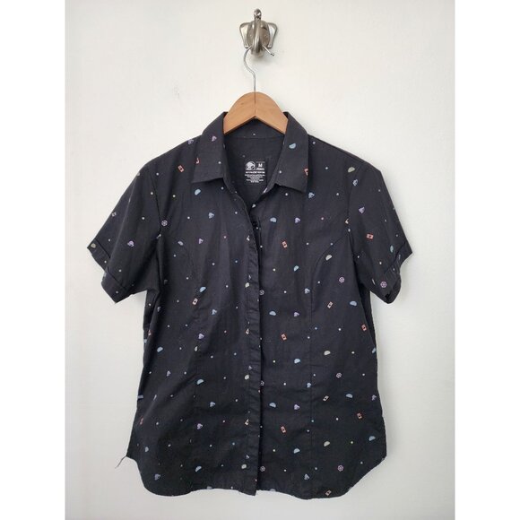 Taco Bell black multicolor mini logo print manager uniform shirt M - Picture 2 of 5